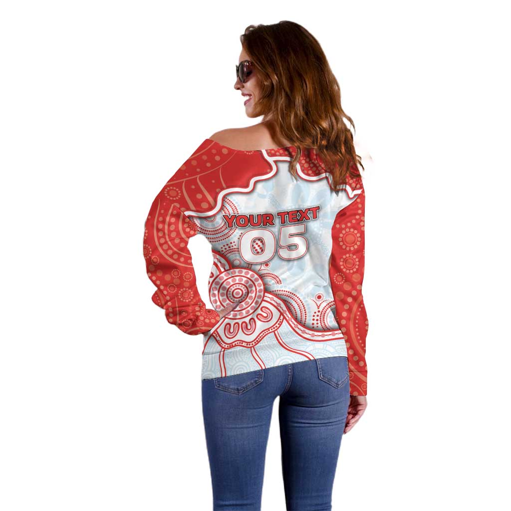 Custom Swans Football Off Shoulder Sweater Aboriginal Dot Art Pattern