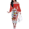 Custom Swans Football Off The Shoulder Long Sleeve Dress Aboriginal Dot Art Pattern