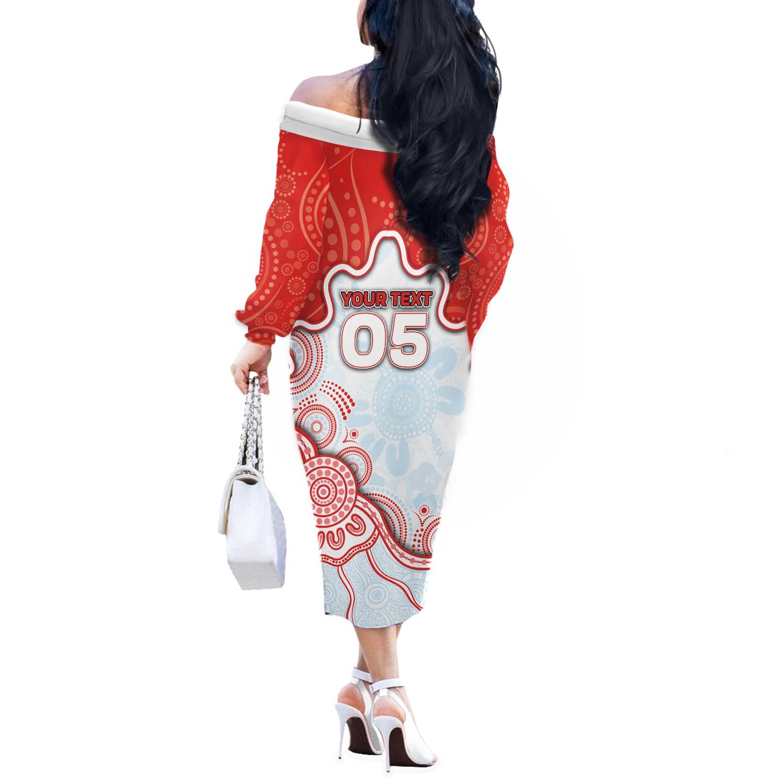 Custom Swans Football Off The Shoulder Long Sleeve Dress Aboriginal Dot Art Pattern