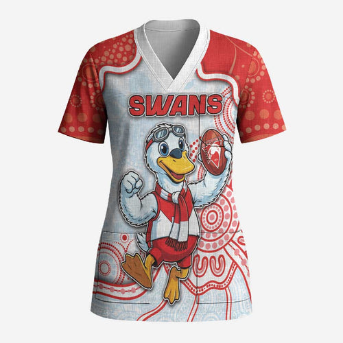 Custom Swans Football Scrub Top Aboriginal Dot Art Pattern