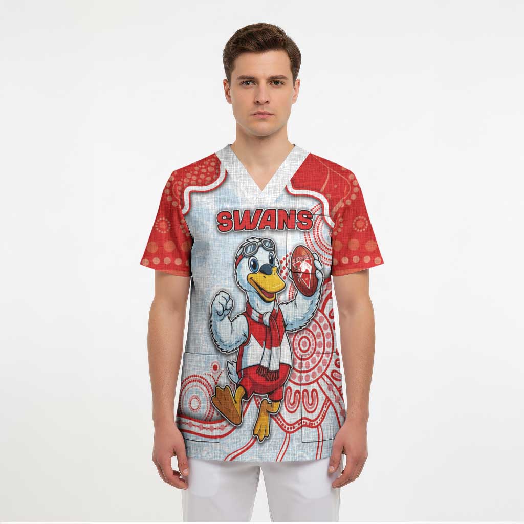 Custom Swans Football Scrub Top Aboriginal Dot Art Pattern