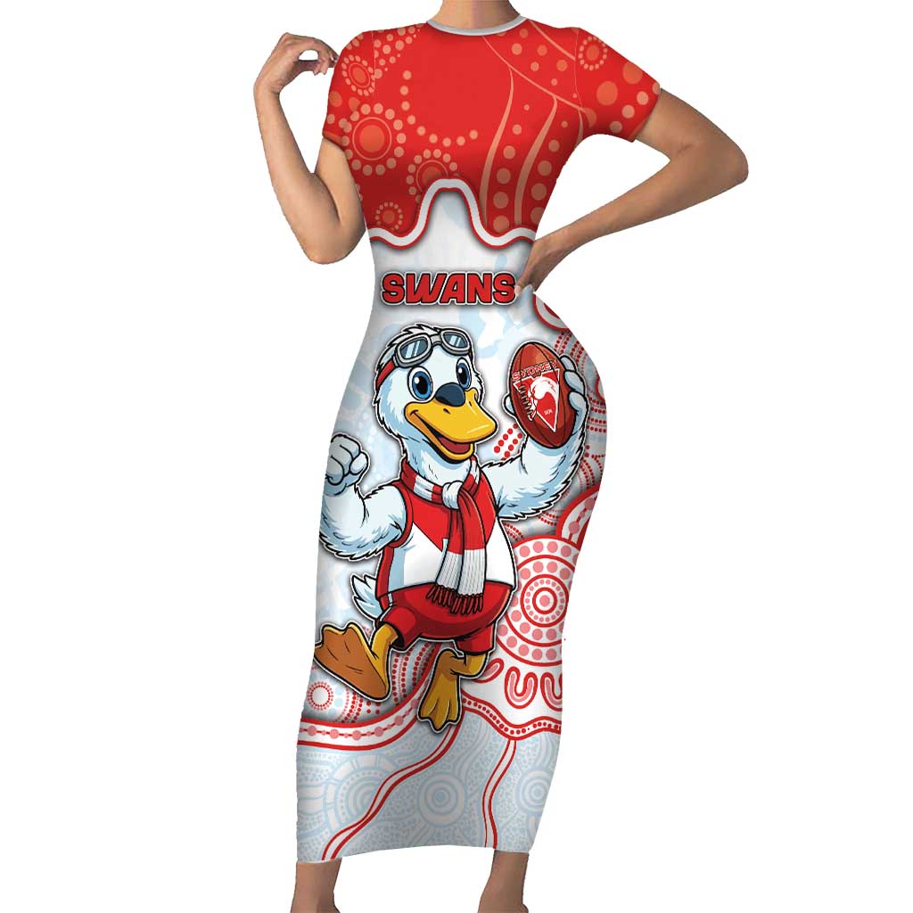 Custom Swans Football Short Sleeve Bodycon Dress Aboriginal Dot Art Pattern