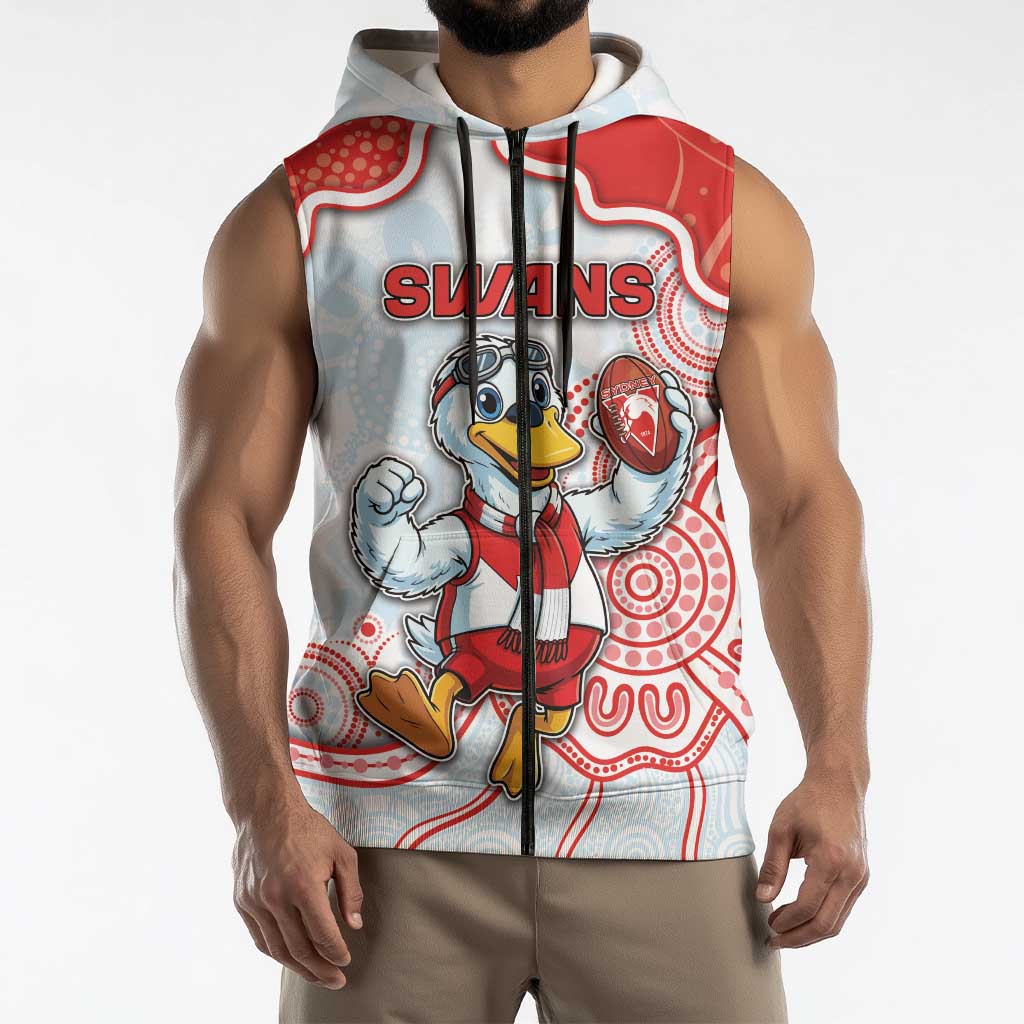 Custom Swans Football Sleeveless Zip Hoodie Aboriginal Dot Art Pattern