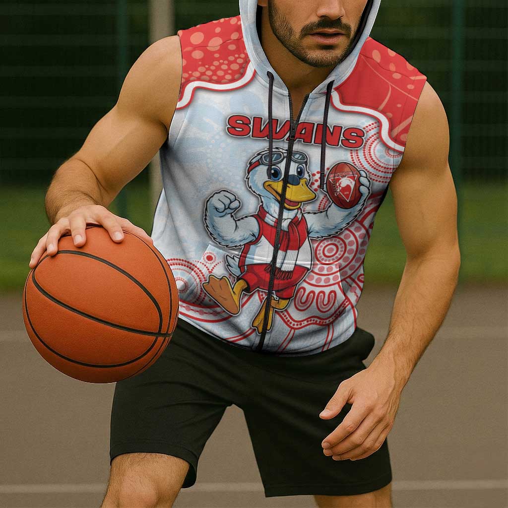 Custom Swans Football Sleeveless Zip Hoodie Aboriginal Dot Art Pattern