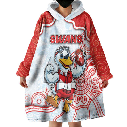 Custom Swans Football Wearable Blanket Hoodie Aboriginal Dot Art Pattern