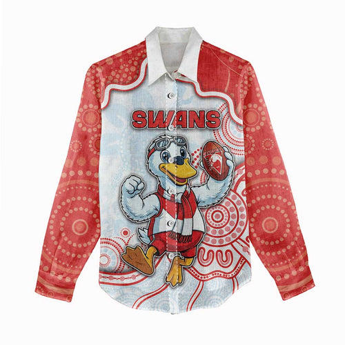 Custom Swans Football Women Casual Shirt Aboriginal Dot Art Pattern
