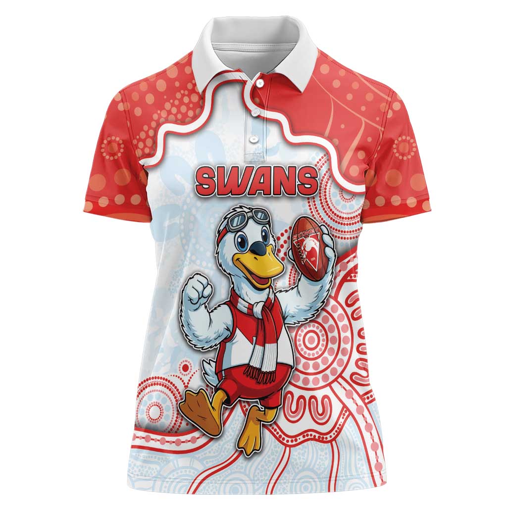 Custom Swans Football Women Polo Shirt Aboriginal Dot Art Pattern