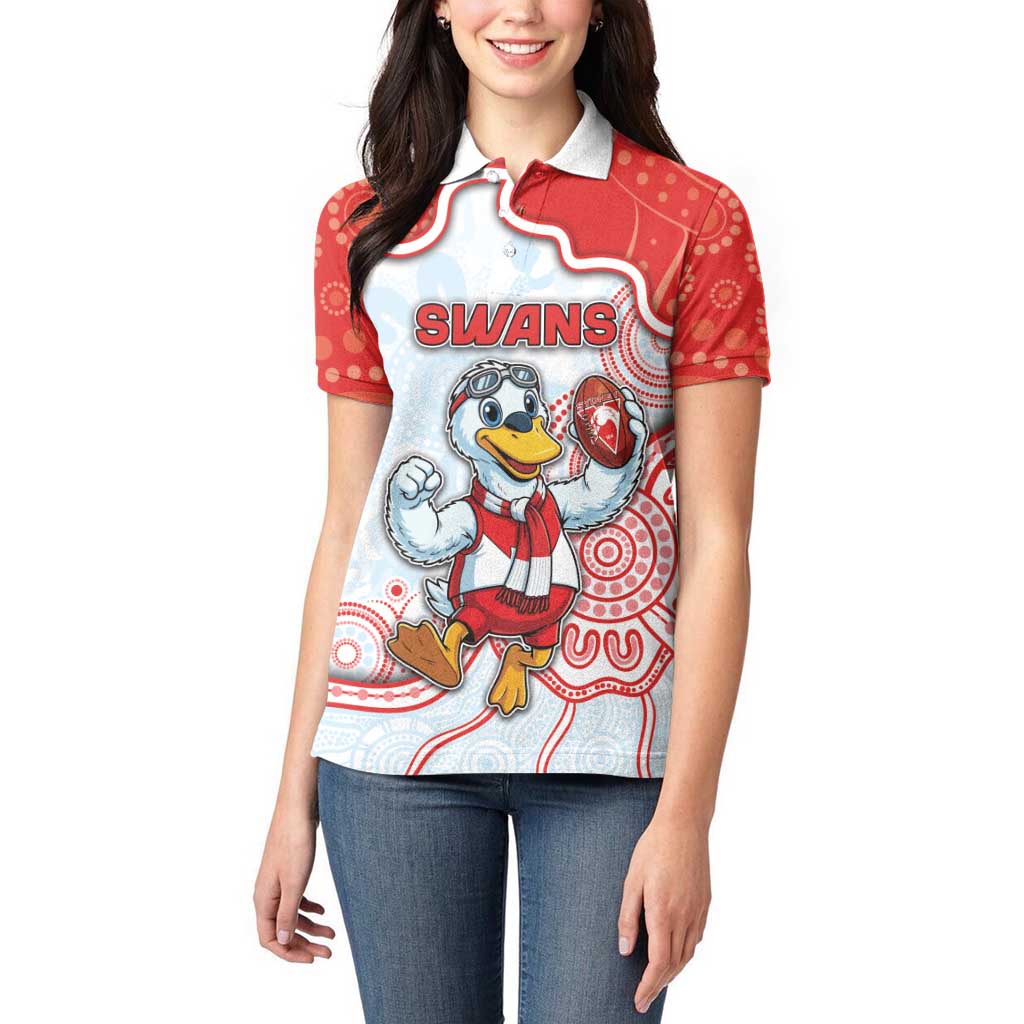 Custom Swans Football Women Polo Shirt Aboriginal Dot Art Pattern