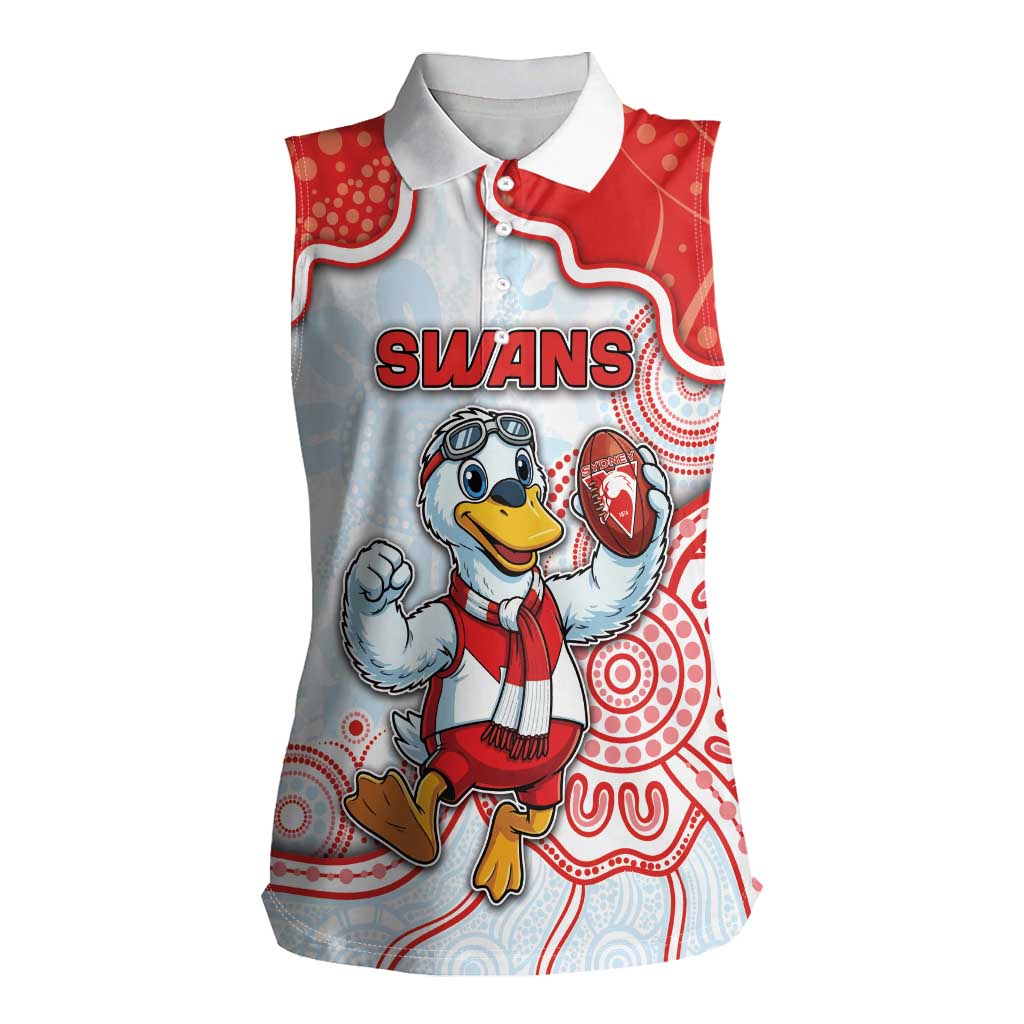 Custom Swans Football Women Sleeveless Polo Shirt Aboriginal Dot Art Pattern