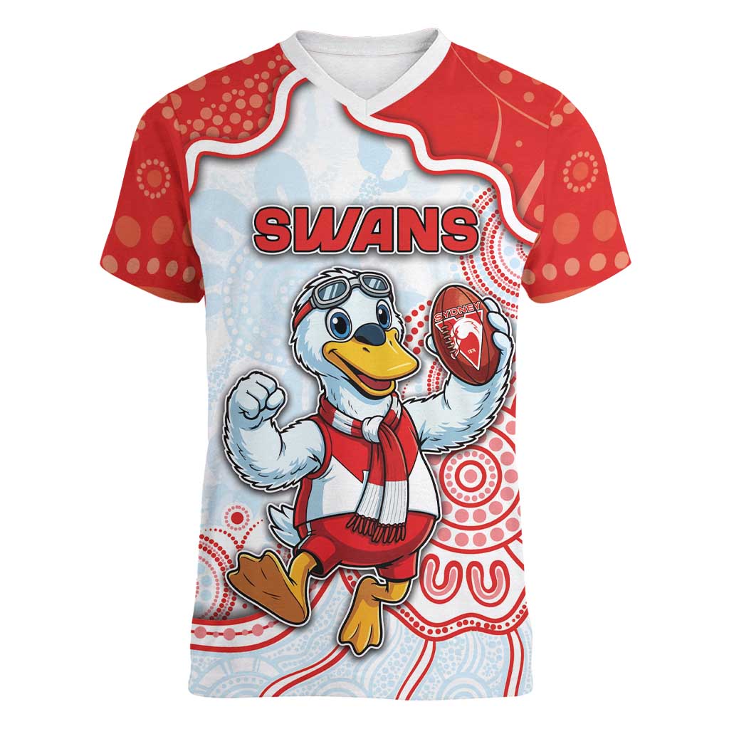 Custom Swans Football Women V-Neck T-Shirt Aboriginal Dot Art Pattern