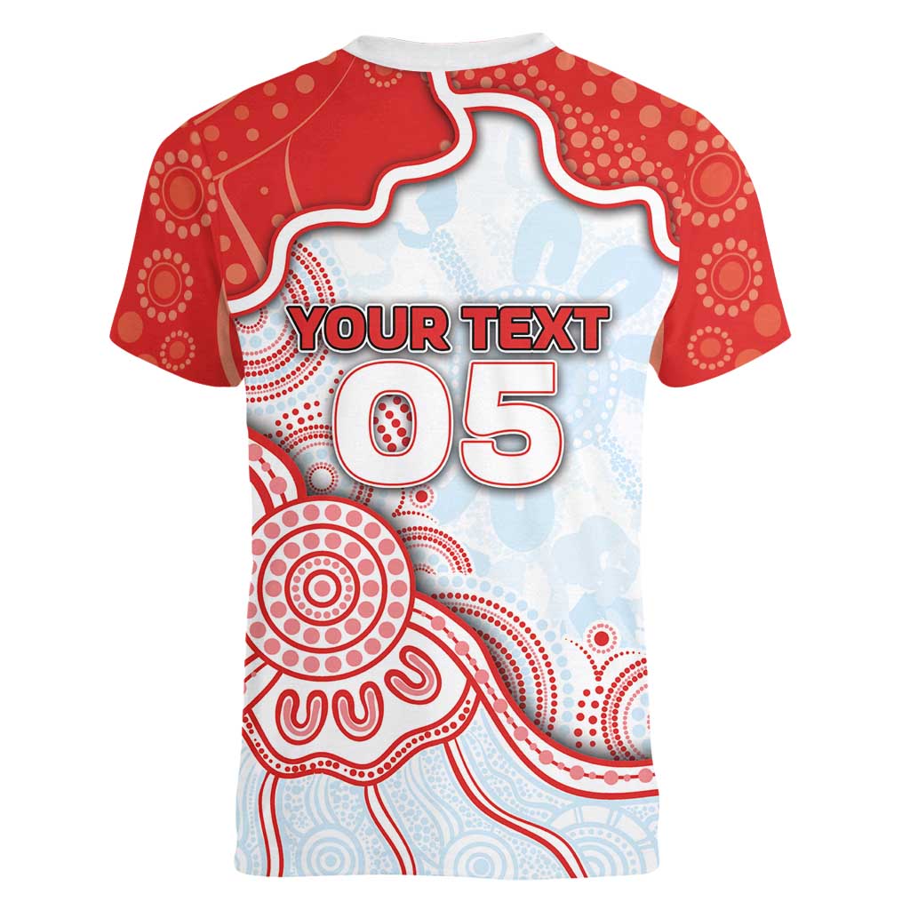 Custom Swans Football Women V-Neck T-Shirt Aboriginal Dot Art Pattern