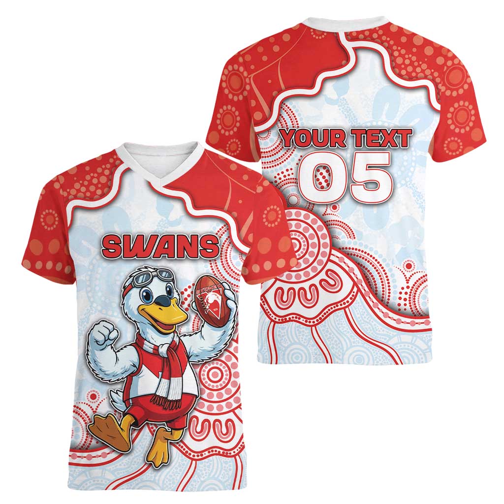 Custom Swans Football Women V-Neck T-Shirt Aboriginal Dot Art Pattern