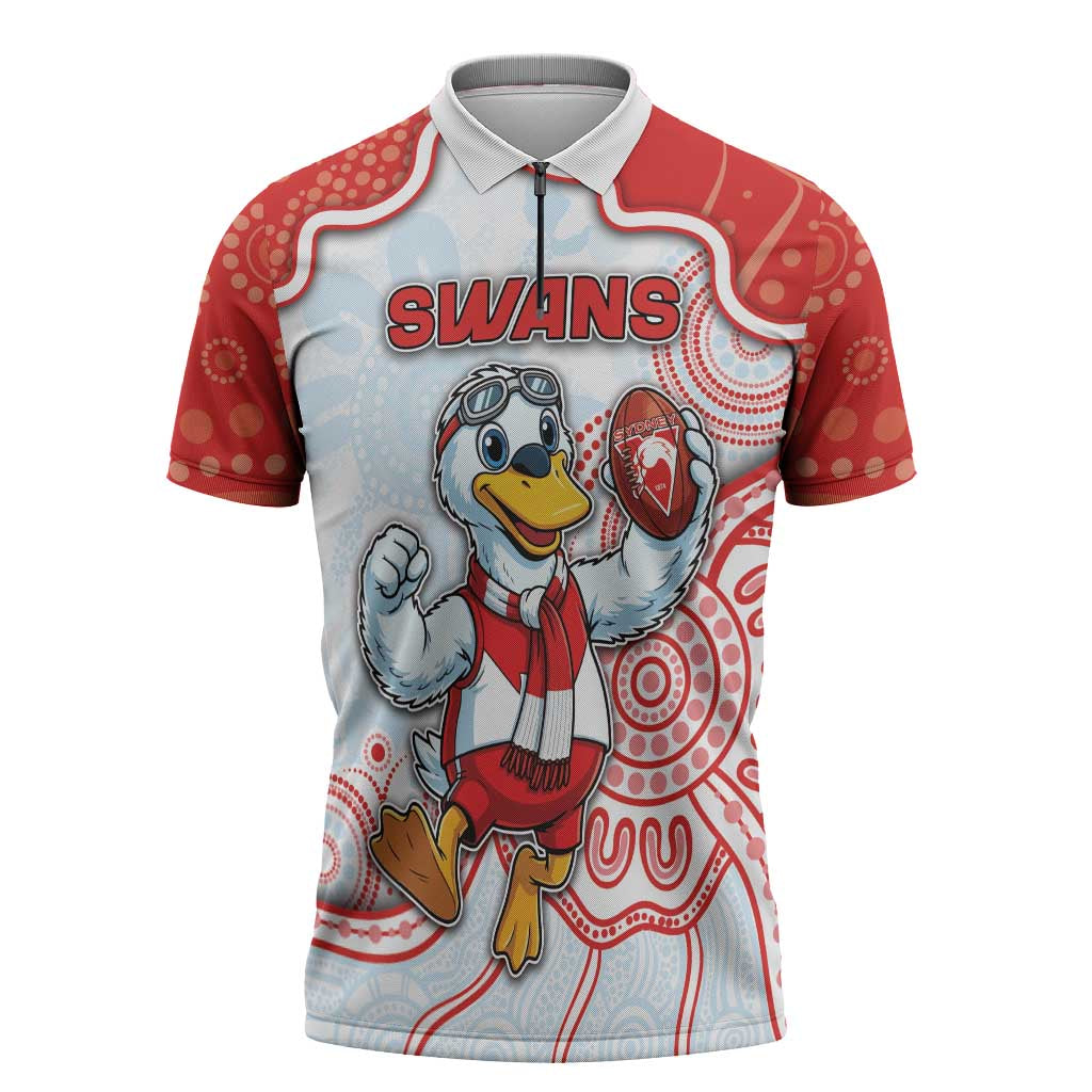 Custom Swans Football Zipper Polo Shirt Aboriginal Dot Art Pattern