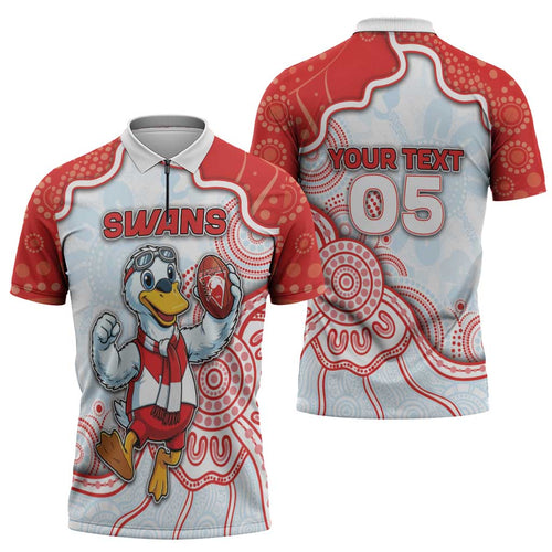 Custom Swans Football Zipper Polo Shirt Aboriginal Dot Art Pattern