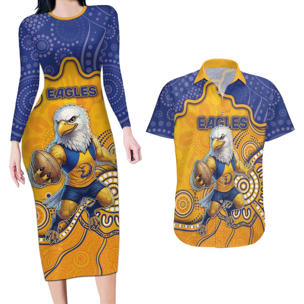 Custom Eagles Football Couples Matching Long Sleeve Bodycon Dress and Hawaiian Shirt Aboriginal Dot Art Pattern