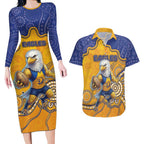 Custom Eagles Football Couples Matching Long Sleeve Bodycon Dress and Hawaiian Shirt Aboriginal Dot Art Pattern