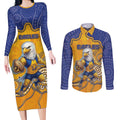 Custom Eagles Football Couples Matching Long Sleeve Bodycon Dress and Long Sleeve Button Shirt Aboriginal Dot Art Pattern