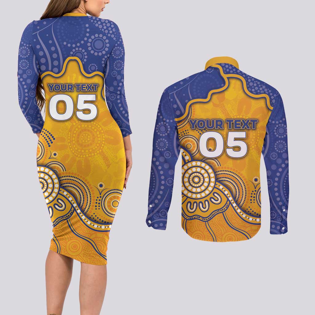 Custom Eagles Football Couples Matching Long Sleeve Bodycon Dress and Long Sleeve Button Shirt Aboriginal Dot Art Pattern
