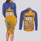 Custom Eagles Football Couples Matching Long Sleeve Bodycon Dress and Long Sleeve Button Shirt Aboriginal Dot Art Pattern