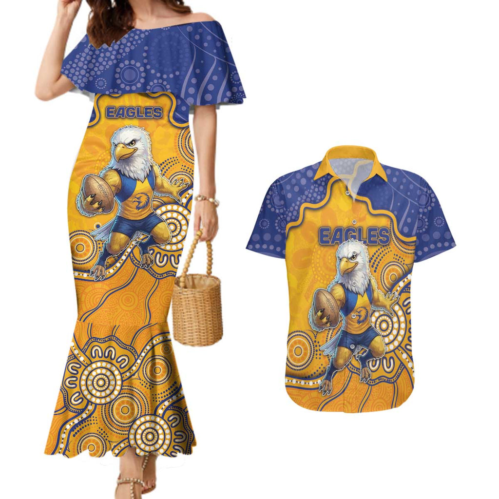 Custom Eagles Football Couples Matching Mermaid Dress and Hawaiian Shirt Aboriginal Dot Art Pattern