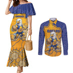 Custom Eagles Football Couples Matching Mermaid Dress and Long Sleeve Button Shirt Aboriginal Dot Art Pattern