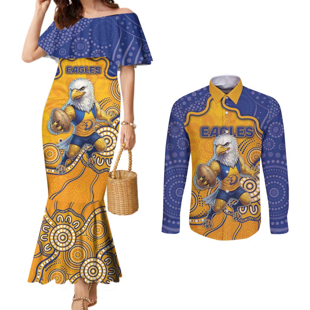 Custom Eagles Football Couples Matching Mermaid Dress and Long Sleeve Button Shirt Aboriginal Dot Art Pattern
