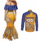 Custom Eagles Football Couples Matching Mermaid Dress and Long Sleeve Button Shirt Aboriginal Dot Art Pattern