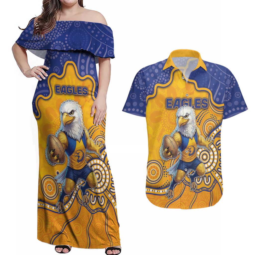 Custom Eagles Football Couples Matching Off Shoulder Maxi Dress and Hawaiian Shirt Aboriginal Dot Art Pattern