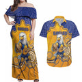 Custom Eagles Football Couples Matching Off Shoulder Maxi Dress and Hawaiian Shirt Aboriginal Dot Art Pattern