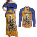 Custom Eagles Football Couples Matching Off Shoulder Maxi Dress and Long Sleeve Button Shirt Aboriginal Dot Art Pattern