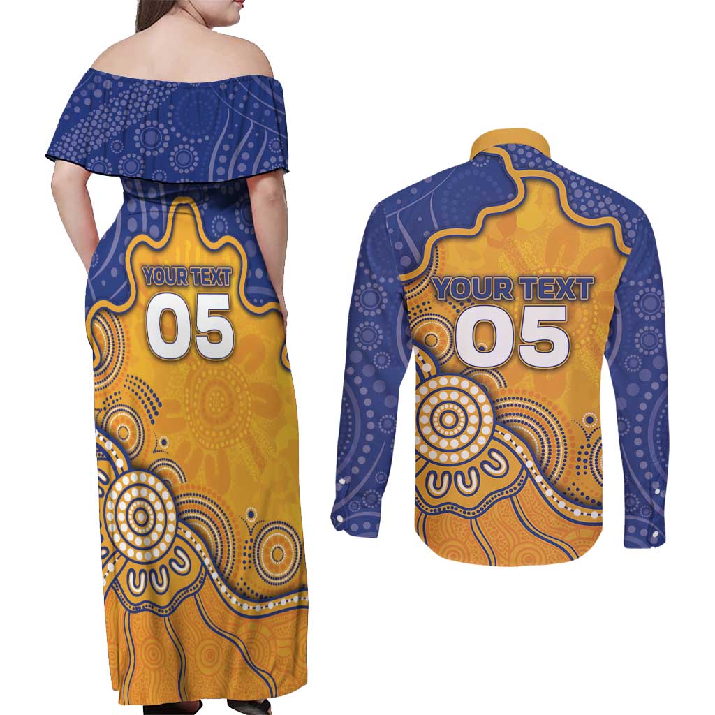 Custom Eagles Football Couples Matching Off Shoulder Maxi Dress and Long Sleeve Button Shirt Aboriginal Dot Art Pattern