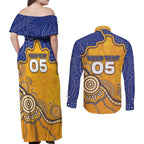 Custom Eagles Football Couples Matching Off Shoulder Maxi Dress and Long Sleeve Button Shirt Aboriginal Dot Art Pattern