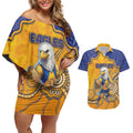 Custom Eagles Football Couples Matching Off Shoulder Short Dress and Hawaiian Shirt Aboriginal Dot Art Pattern