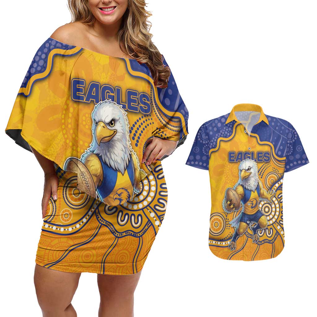 Custom Eagles Football Couples Matching Off Shoulder Short Dress and Hawaiian Shirt Aboriginal Dot Art Pattern