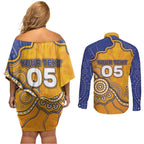 Custom Eagles Football Couples Matching Off Shoulder Short Dress and Long Sleeve Button Shirt Aboriginal Dot Art Pattern