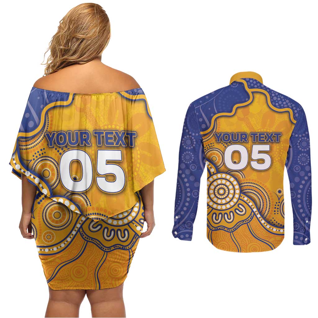 Custom Eagles Football Couples Matching Off Shoulder Short Dress and Long Sleeve Button Shirt Aboriginal Dot Art Pattern