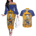 Custom Eagles Football Couples Matching Off The Shoulder Long Sleeve Dress and Hawaiian Shirt Aboriginal Dot Art Pattern