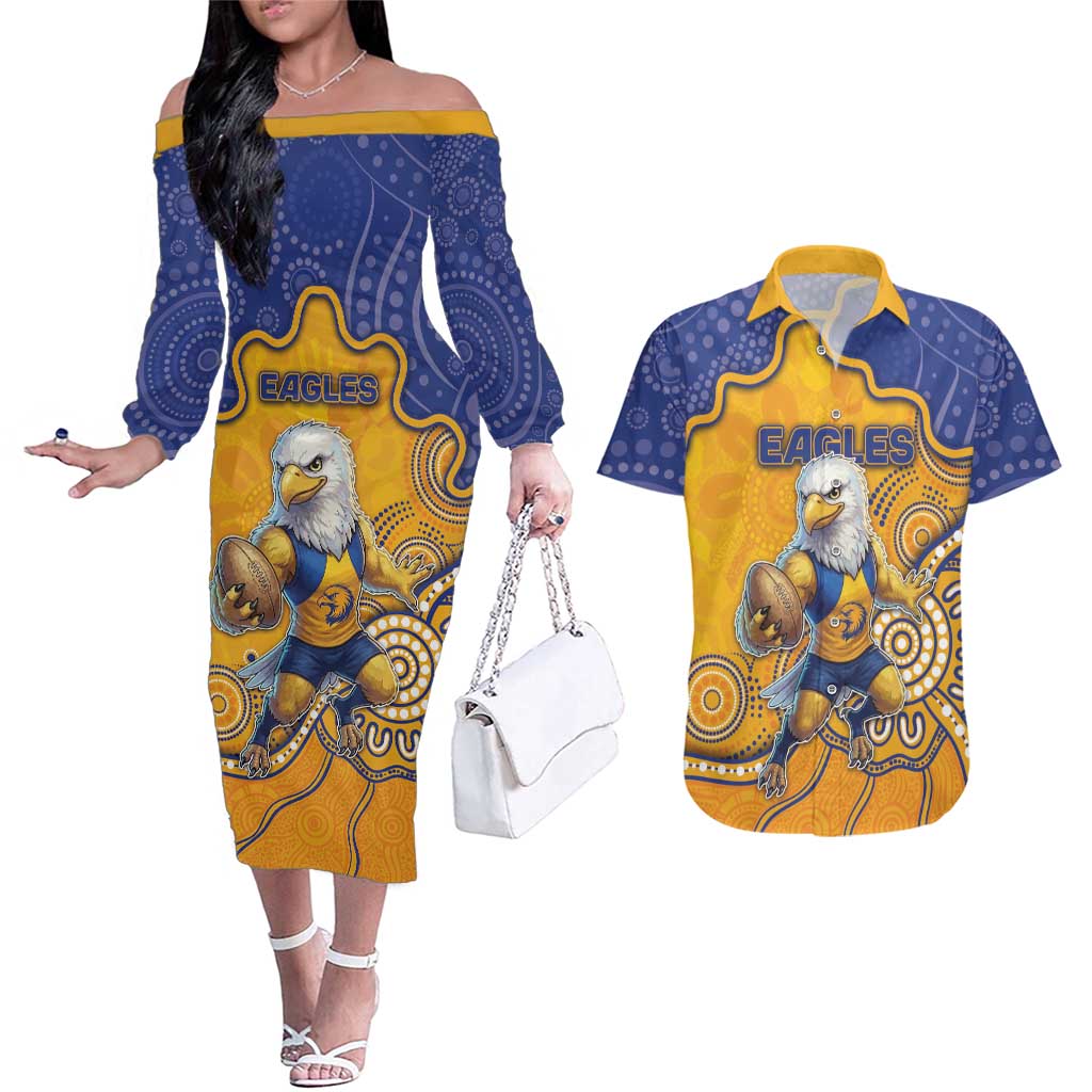Custom Eagles Football Couples Matching Off The Shoulder Long Sleeve Dress and Hawaiian Shirt Aboriginal Dot Art Pattern