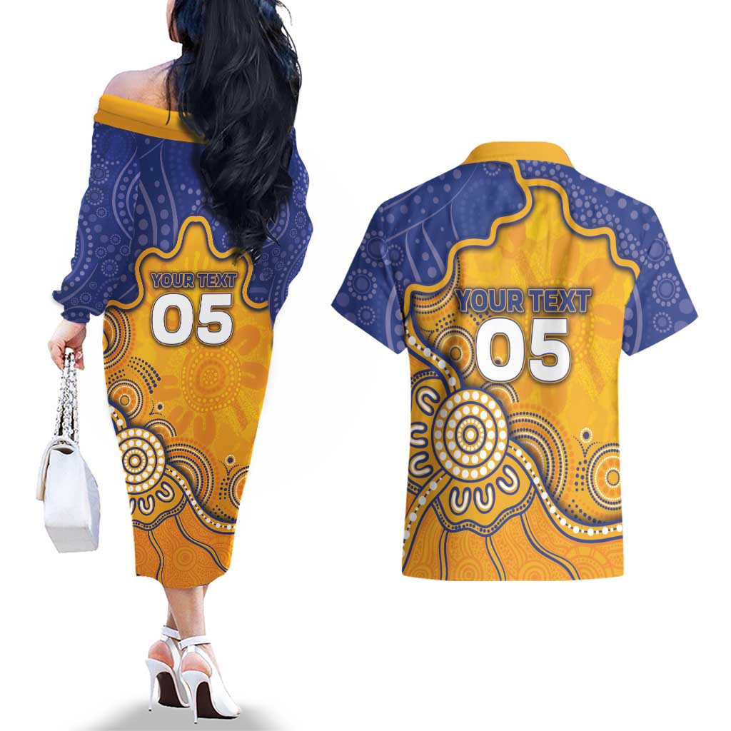 Custom Eagles Football Couples Matching Off The Shoulder Long Sleeve Dress and Hawaiian Shirt Aboriginal Dot Art Pattern