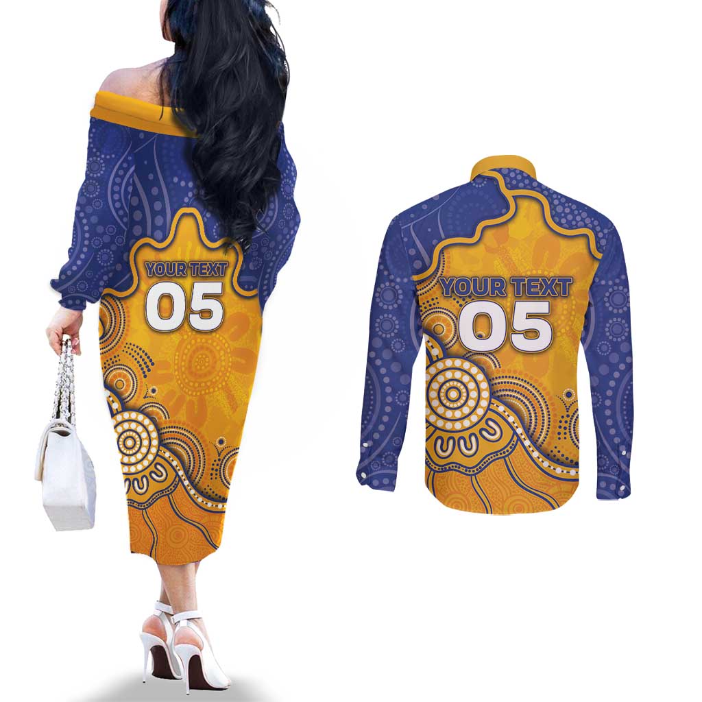 Custom Eagles Football Couples Matching Off The Shoulder Long Sleeve Dress and Long Sleeve Button Shirt Aboriginal Dot Art Pattern