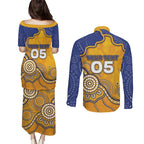 Custom Eagles Football Couples Matching Puletasi and Long Sleeve Button Shirt Aboriginal Dot Art Pattern