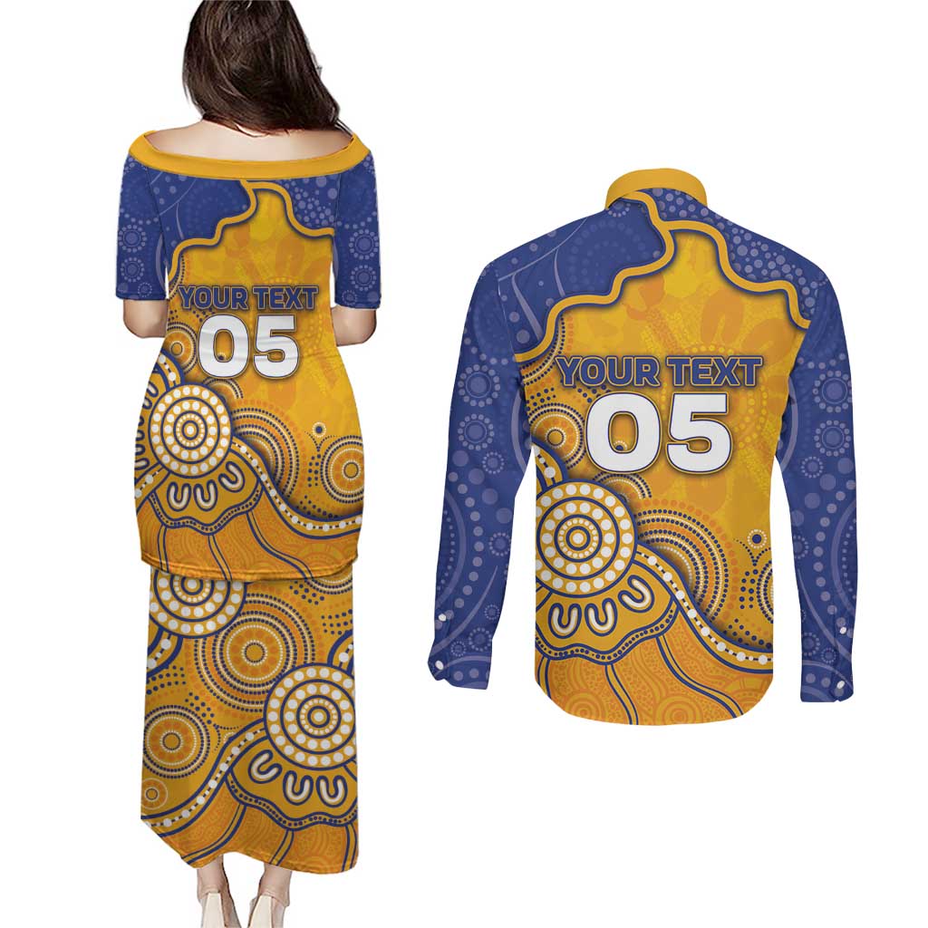 Custom Eagles Football Couples Matching Puletasi and Long Sleeve Button Shirt Aboriginal Dot Art Pattern