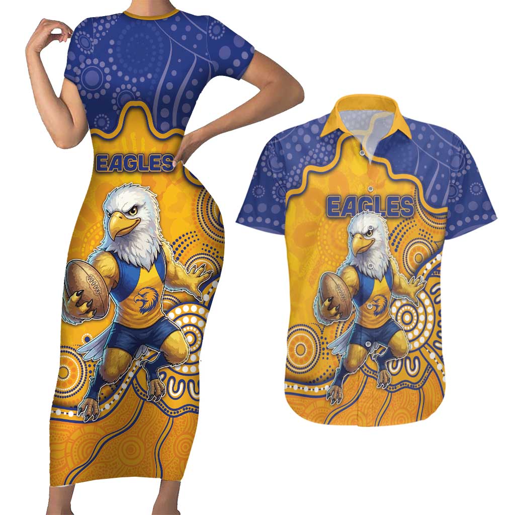 Custom Eagles Football Couples Matching Short Sleeve Bodycon Dress and Hawaiian Shirt Aboriginal Dot Art Pattern