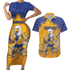 Custom Eagles Football Couples Matching Short Sleeve Bodycon Dress and Hawaiian Shirt Aboriginal Dot Art Pattern