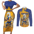 Custom Eagles Football Couples Matching Short Sleeve Bodycon Dress and Long Sleeve Button Shirt Aboriginal Dot Art Pattern