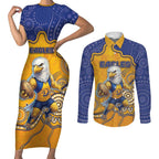 Custom Eagles Football Couples Matching Short Sleeve Bodycon Dress and Long Sleeve Button Shirt Aboriginal Dot Art Pattern