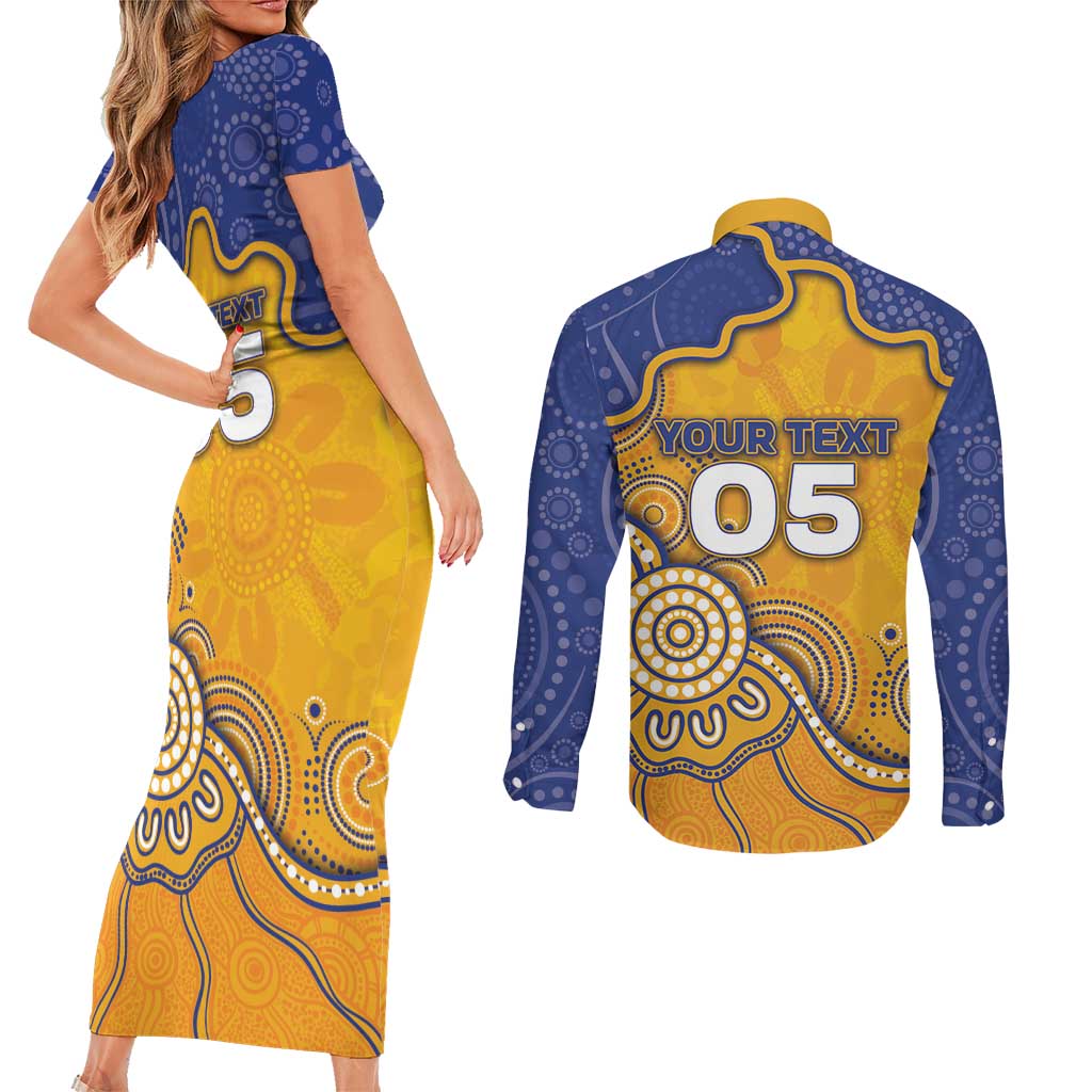 Custom Eagles Football Couples Matching Short Sleeve Bodycon Dress and Long Sleeve Button Shirt Aboriginal Dot Art Pattern