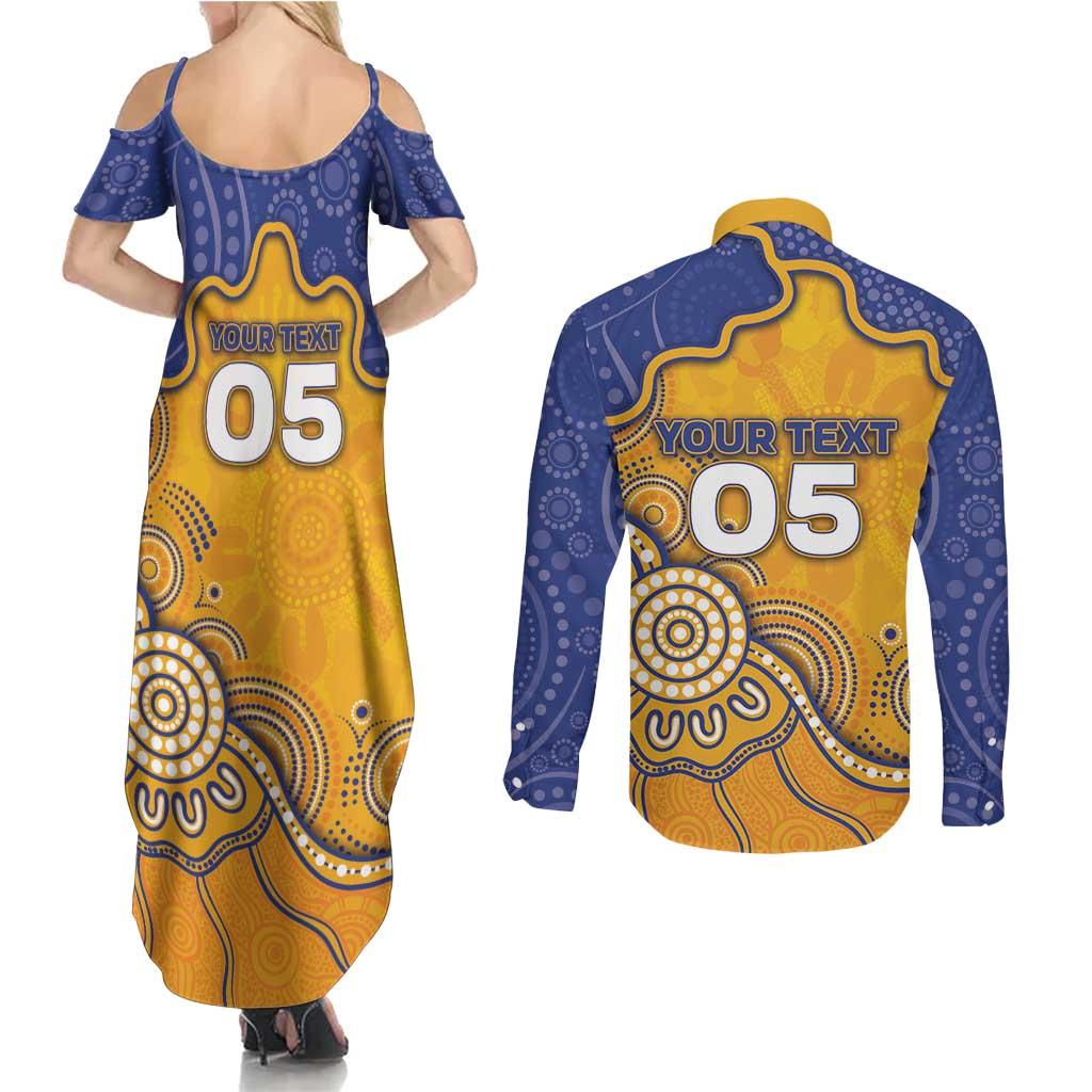 Custom Eagles Football Couples Matching Summer Maxi Dress and Long Sleeve Button Shirt Aboriginal Dot Art Pattern
