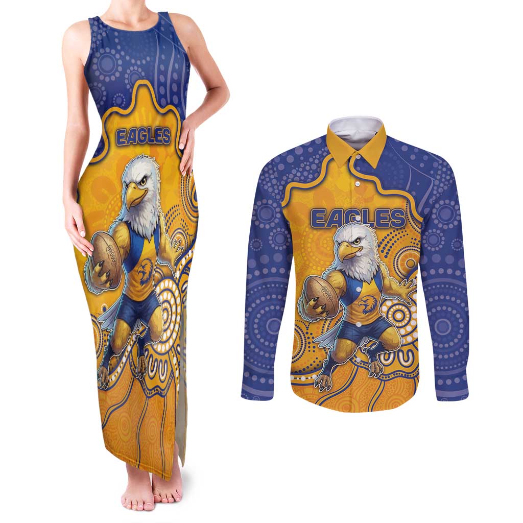 Custom Eagles Football Couples Matching Tank Maxi Dress and Long Sleeve Button Shirt Aboriginal Dot Art Pattern