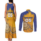 Custom Eagles Football Couples Matching Tank Maxi Dress and Long Sleeve Button Shirt Aboriginal Dot Art Pattern